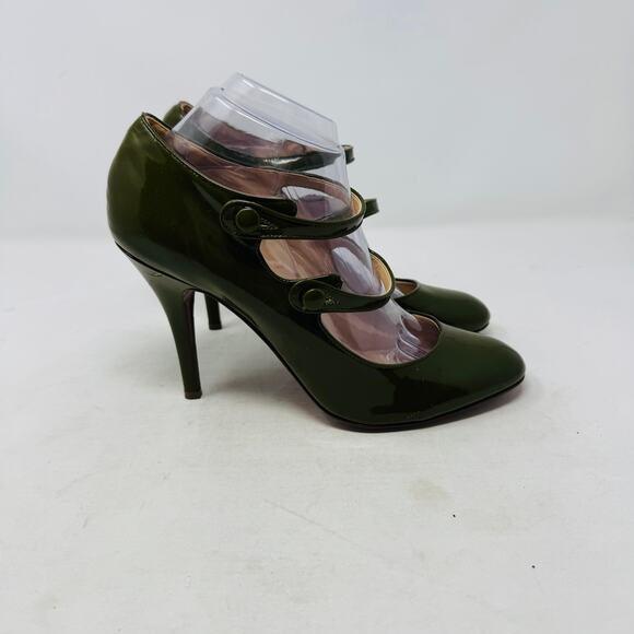 J.Crew Mona Double‑Strap Mary Jane Heels Green Leather Officewear Size 10 - Picture 5 of 10